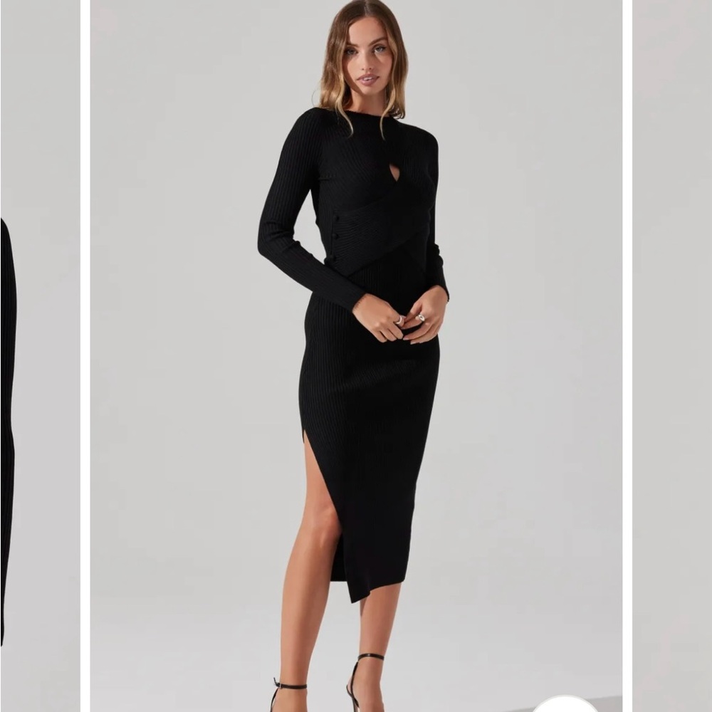 Astr Black Long Sleeve Knit Dress